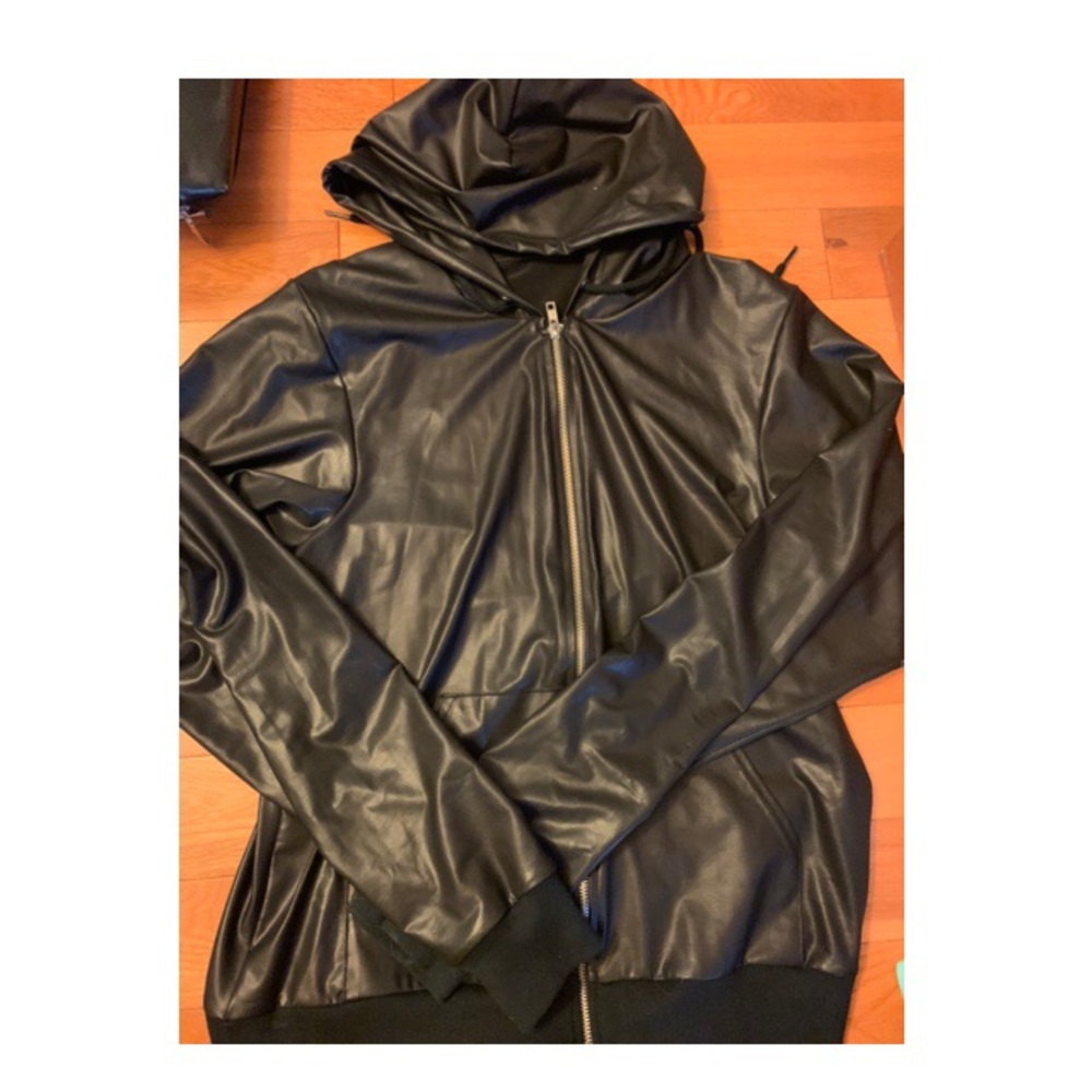 Faux leather hoodie